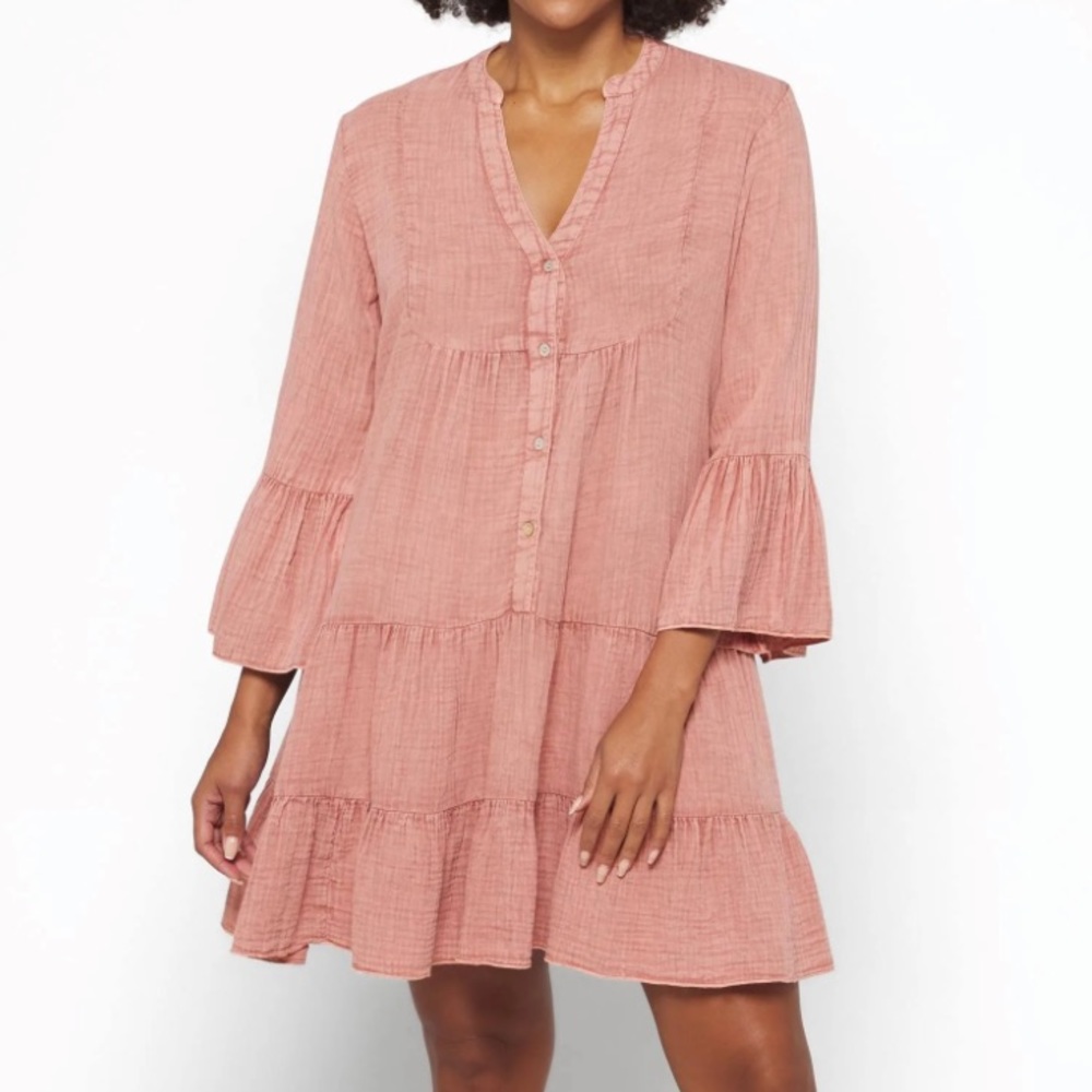 Faherty Dusty Rose Tiered Mini Dress